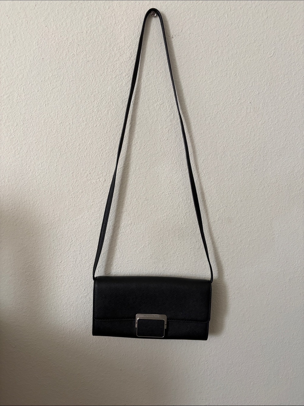 Michael Kors Black Leather clutch Bag with Silver Buckle